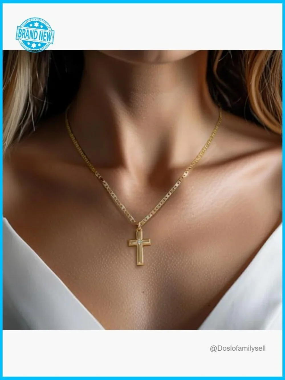 14k Gold Cross Pendant Necklace Minimalist Dainty Chain CZ Stone Gift